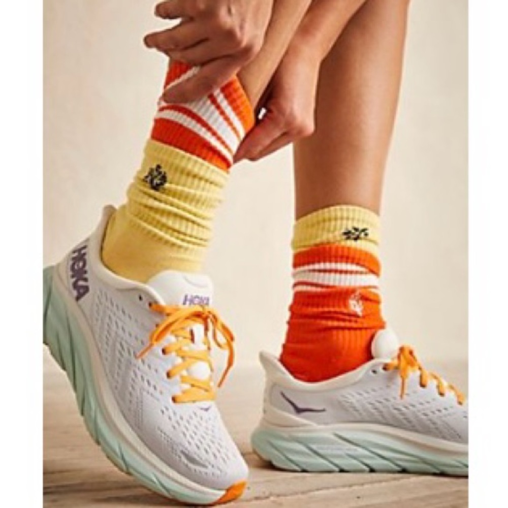 Hoka White and Orange Athletic Sneakers